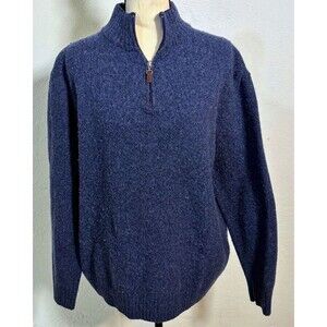 Iceland Made in Italy Navy Wool Quarter Zip Sweater Size XL 80% Wool Knit